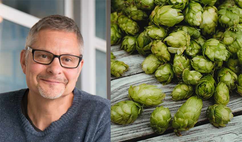 Photo portrait of a man beside Hops.