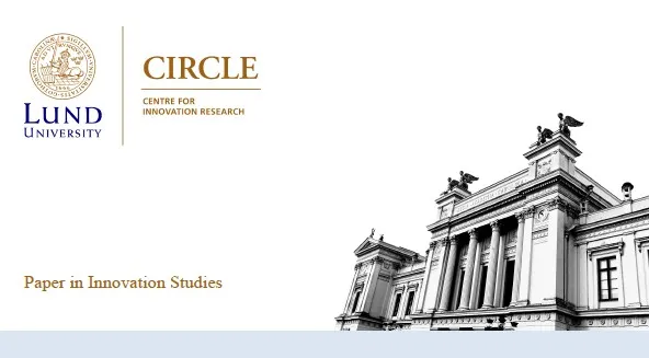 CIRCLE logotype, text: Innovation research paper, stylised image of a building. Graphic.